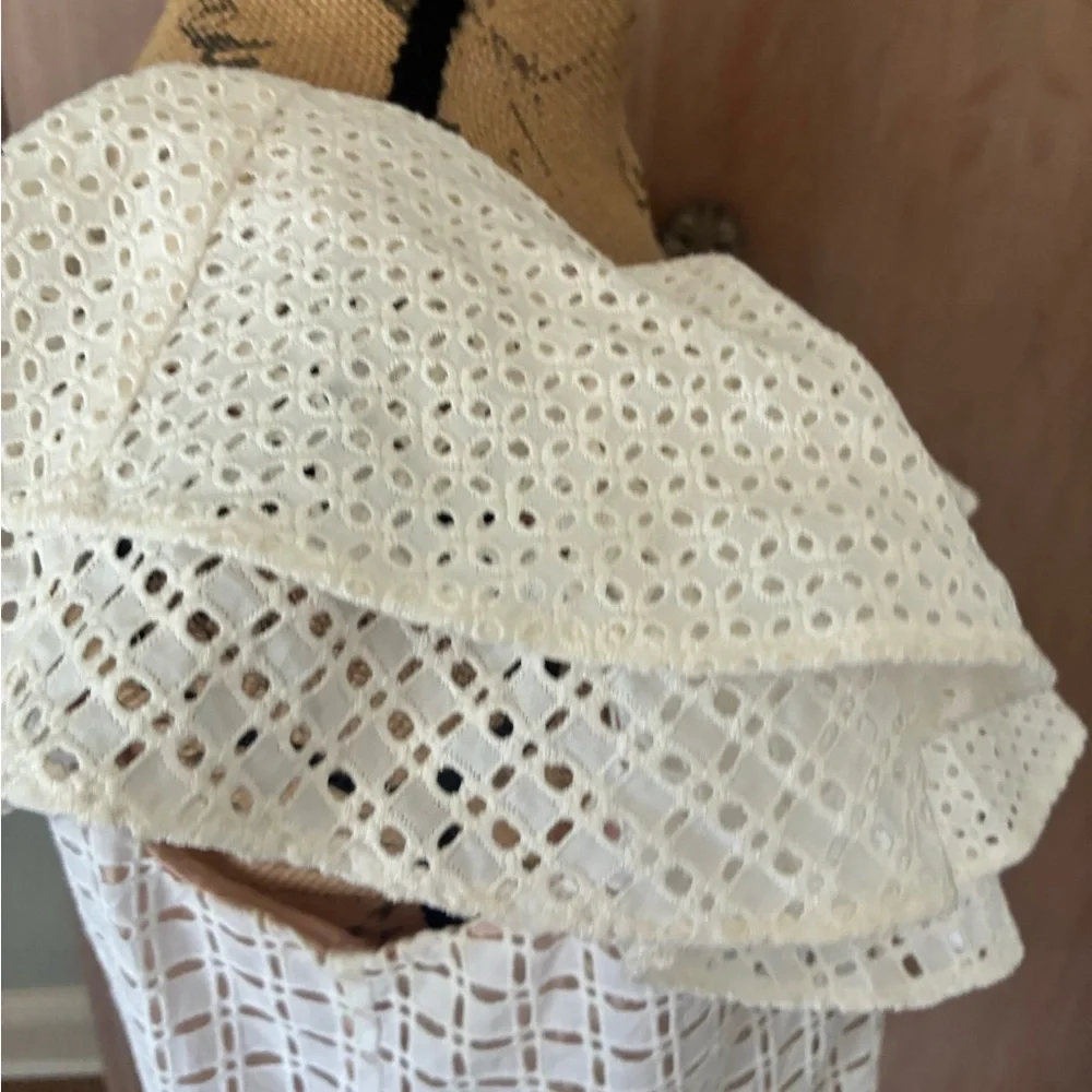 J. Crew Women’s Ruffle One Shoulder Eyelet Lace Top White 4